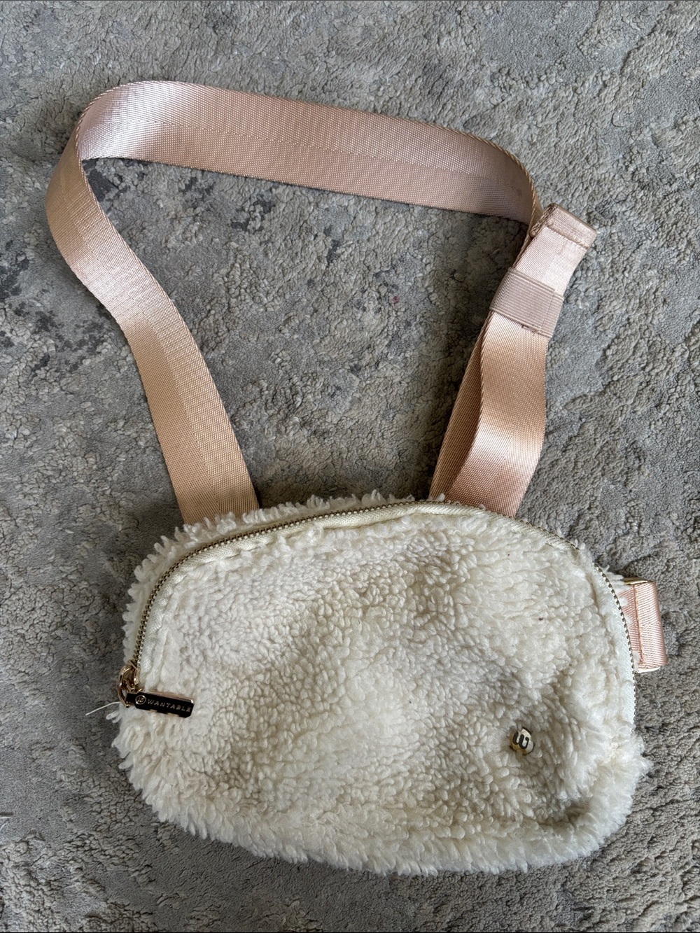 Cream Sherpa Crossbody Bag with Blush Strap